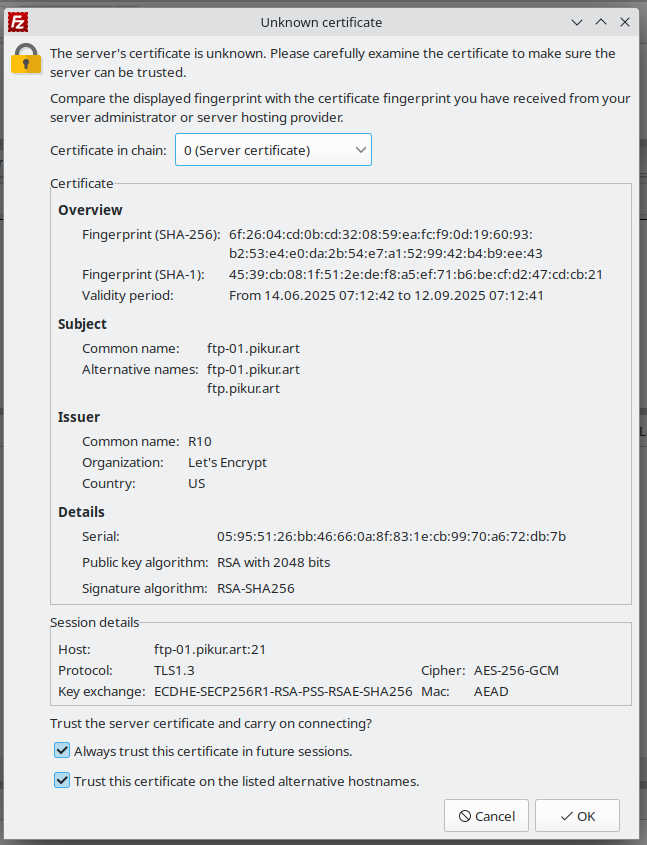 Let's encrypt certificate unknown