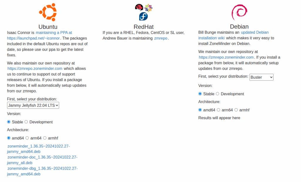 ZoneMinder Download Package